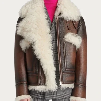 Men Brown Premium Shearling Jacket 4