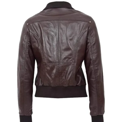 Women’s Brown Leather Bomber Jacket 2