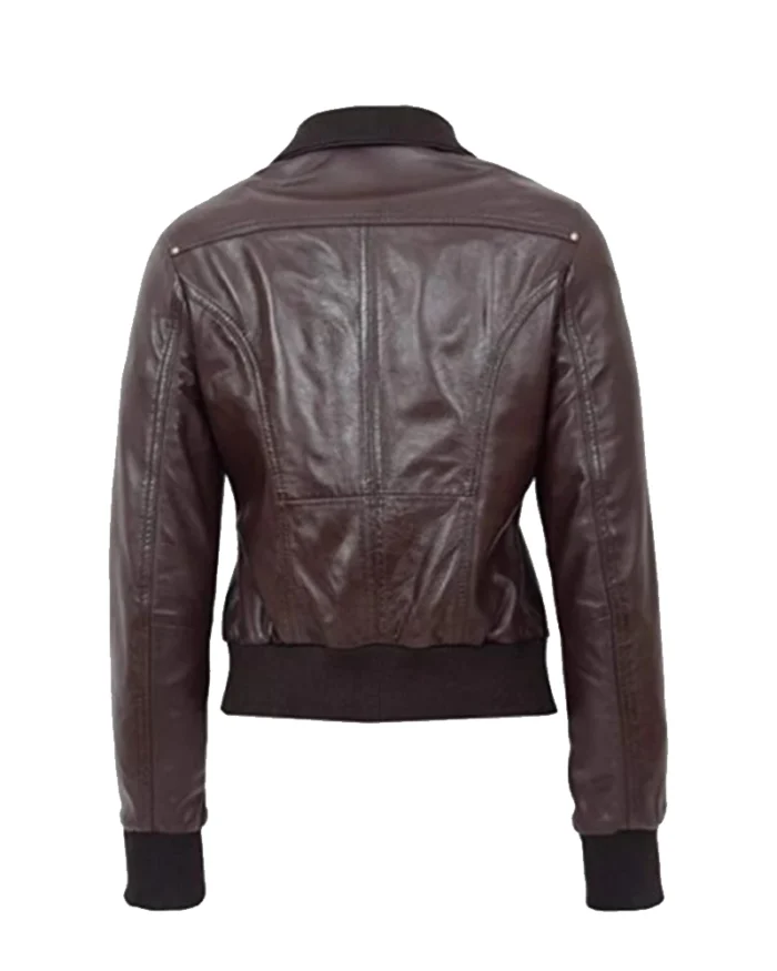 Women’s Brown Leather Bomber Jacket 2