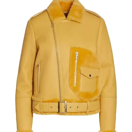 Women’s Orange Shearling Leather Jacket 1
