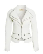Womens White Faux Leather Biker Jacket 1