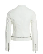 Womens White Faux Leather Biker Jacket 2