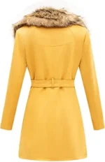 Women’s Yellow Leather Fur Pea Coat 2