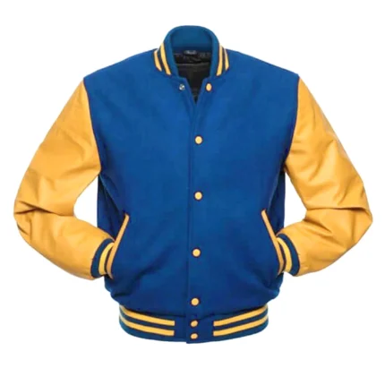 Royal Gold Sleeves Leather Varsity Jacket 1