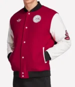 Ajax Adidas Full-Snap Red And White Varsity Jacket