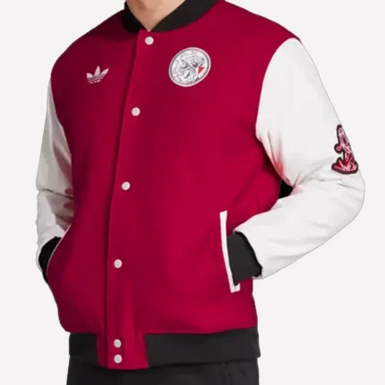 Ajax Adidas Full-Snap Red And White Varsity Jacket