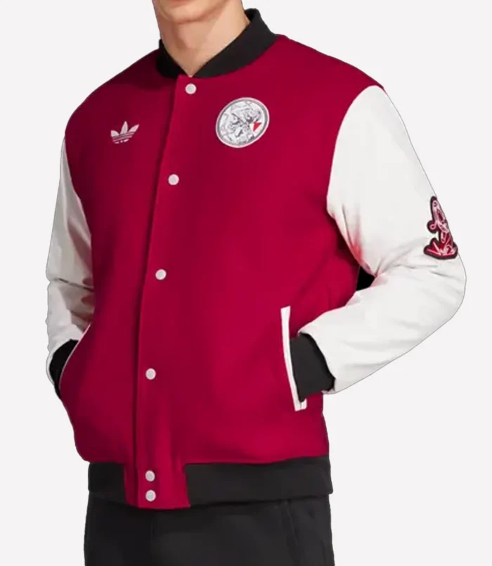 Ajax Adidas Full-Snap Red And White Varsity Jacket