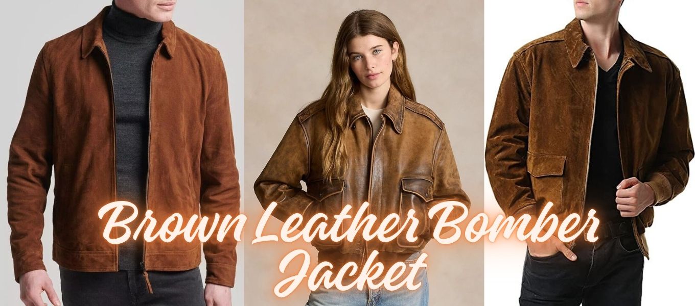 Brown Leather Bomber Jacket