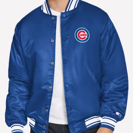 Chicago Cubs Starter Royal Printed Logo Varsity Full-Snap Satin Jacket
