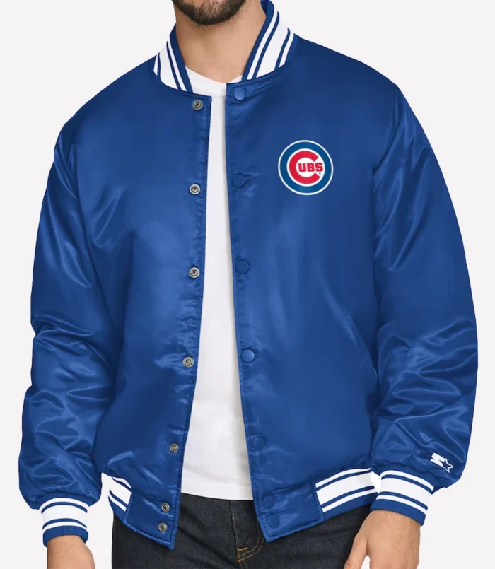Chicago Cubs Starter Royal Printed Logo Varsity Full-Snap Satin Jacket