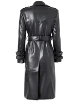 Long Black Gold Button Leather Coat 2