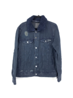 Men's Navy Blue Sherpa Collar Denim Jacket 1