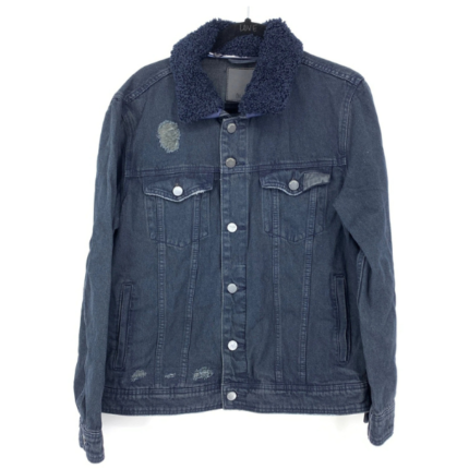 Men's Navy Blue Sherpa Collar Denim Jacket 1