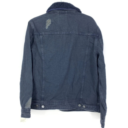 Men's Navy Blue Sherpa Collar Denim Jacket 2