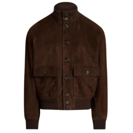 Men’s Premium Dark Brown Bomber Suede Jacket 1