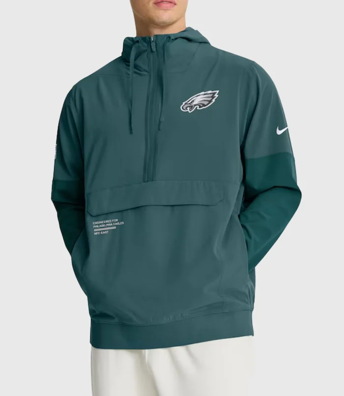 Philadelphia Eagles Nike Midnight Green Sideline Anorak Half-Zip Hoodie Jacket