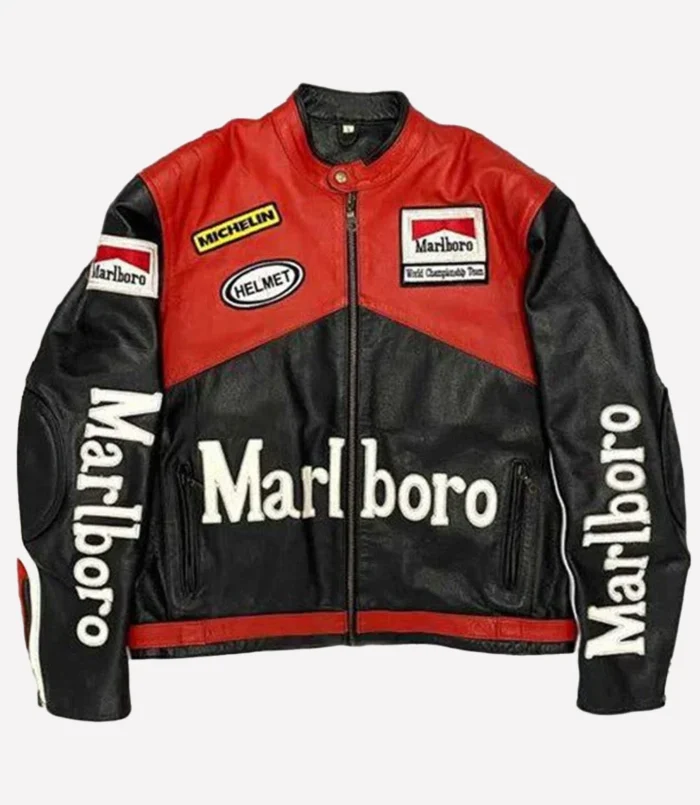 Vintage Marlboro Racing Black And Red Leather Jacket