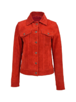 Women's Red Trucker Suede Leather Jacket 1