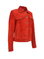 Women's Red Trucker Suede Leather Jacket 2