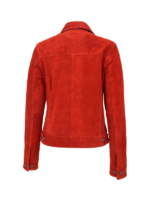 Women's Red Trucker Suede Leather Jacket 3