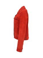 Women's Red Trucker Suede Leather Jacket 4