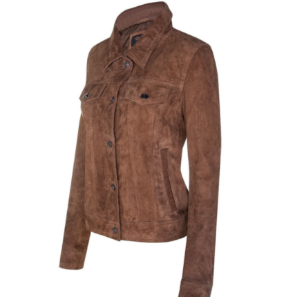 Women's Tan Brown Suede Leather Jacket 2