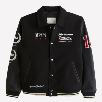 Abercrombie McLaren Black Varsity Bomber Jacket