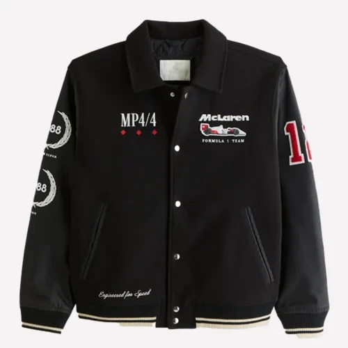 Abercrombie McLaren Black Varsity Bomber Jacket