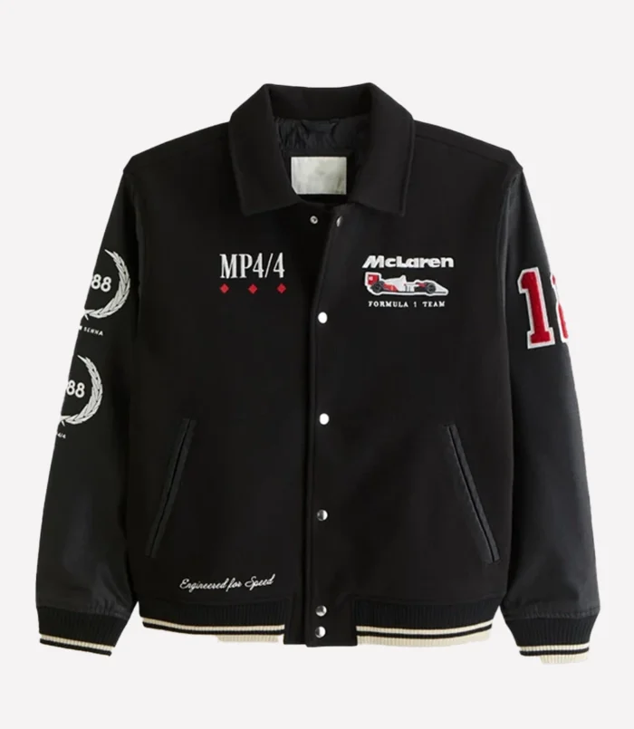 Abercrombie McLaren Black Varsity Bomber Jacket