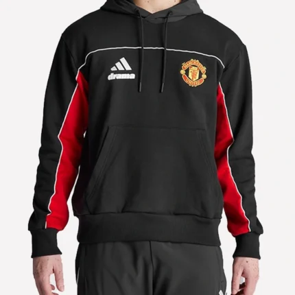 Unisex Manchester United x Drama Call Black and Red Hoodie