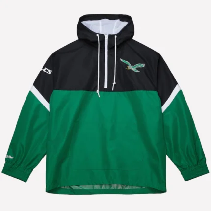 Mitchell & Ness Black And Green Philadelphia Eagles Tie Breaker Vintage Logo Lightweight Anorak Half-Zip Windbreaker Jacket