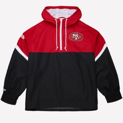 Mitchell & Ness Scarlet And Black San Francisco 49ers Tie Breaker Vintage Logo Lightweight Anorak Half-Zip Windbreaker Jacket