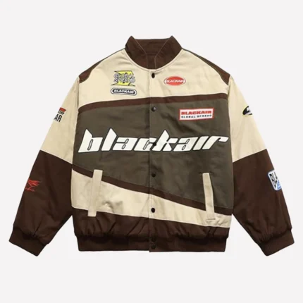 Air Racing Style Brown and Beige Varsity Jacket