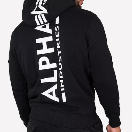 Unisex Alpha Industries Back Print Black Fleece Hoodie