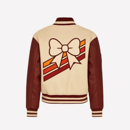 ‘V’ Patch Wool Varsity Leather Jacket