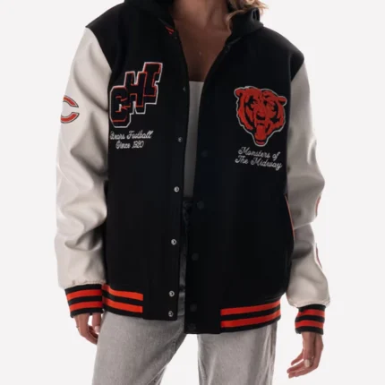 Chicago Bears The Wild Collective Unisex Hooded Black Varsity Jacket