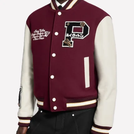 Louis Vuitton Burgundy and White Epi Wool Varsity Jacket