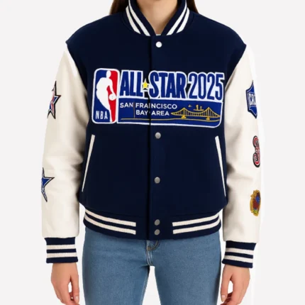 Golden State Warriors 2025 All Star Blue White Wool Varsity Jacket