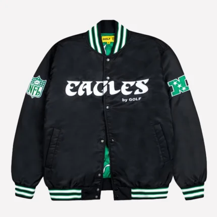 Philadelphia Eagles GOLF WANG Satin Full-Snap Black Bomber Jacket