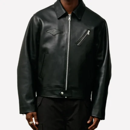 Stussy Black Leather Classic Zipper Biker Jacket