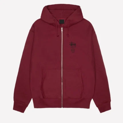 Stussy Swim Out Zip-Up Maroon Fleece Hoodie