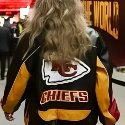 Taylor Swift NFL Chiefs VS Buccaneers Game 2024 Black Leather Jacket 2