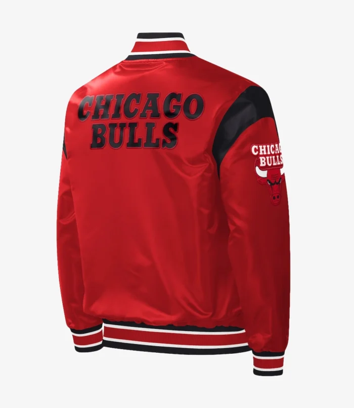 Chicago Bulls Starter Red Force Play Satin Full-Snap Varsity Jacket For Unisex
