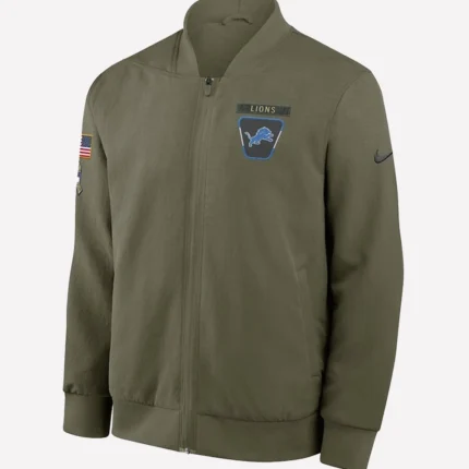 Detroit Lions Nike Olive Green 2025 Salute to Service Sideline Full-Zip Bomber Jacket