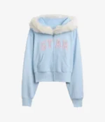 Unisex Gap × Sandy Liang Vegan Fur-Trim Crop Sky Blue Hoodie