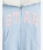 Gap × Sandy Liang Vegan Fur-Trim Crop Sky Blue Hoodie