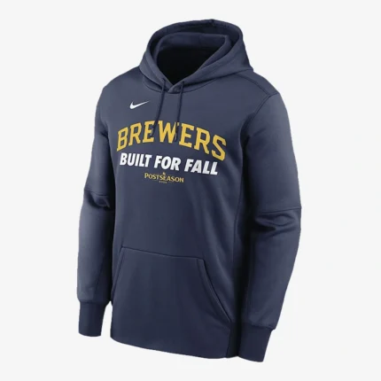 Unisex Milwaukee Brewers Nike Navy Blue 2025 MLB Postseason Authentic Collection Therma Fleece Hoodie