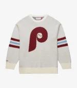 Mitchell & Ness Cream Philadelphia Phillies Vintage Logo Retro Helmet Pullover Sweater For Unisex