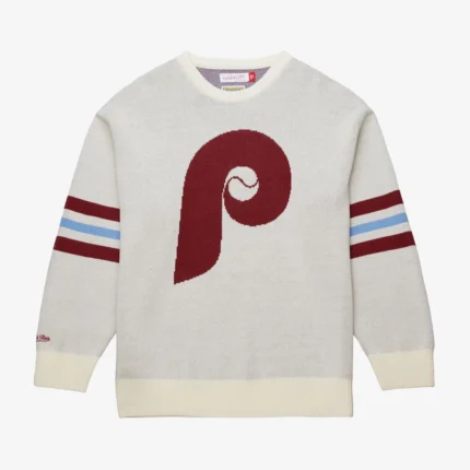 Mitchell & Ness Cream Philadelphia Phillies Vintage Logo Retro Helmet Pullover Sweater For Unisex