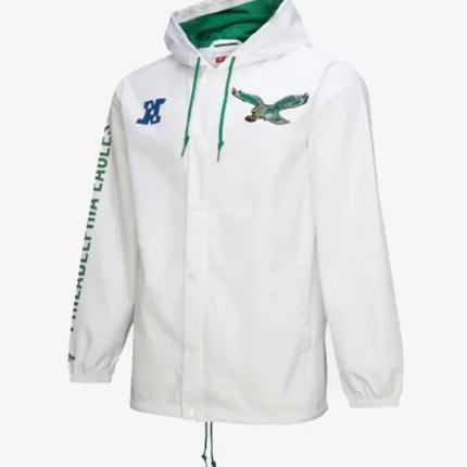 Mitchell & Ness White Philadelphia Eagles Vintage Logo Coaches Full-Snap Hoodie Jacket